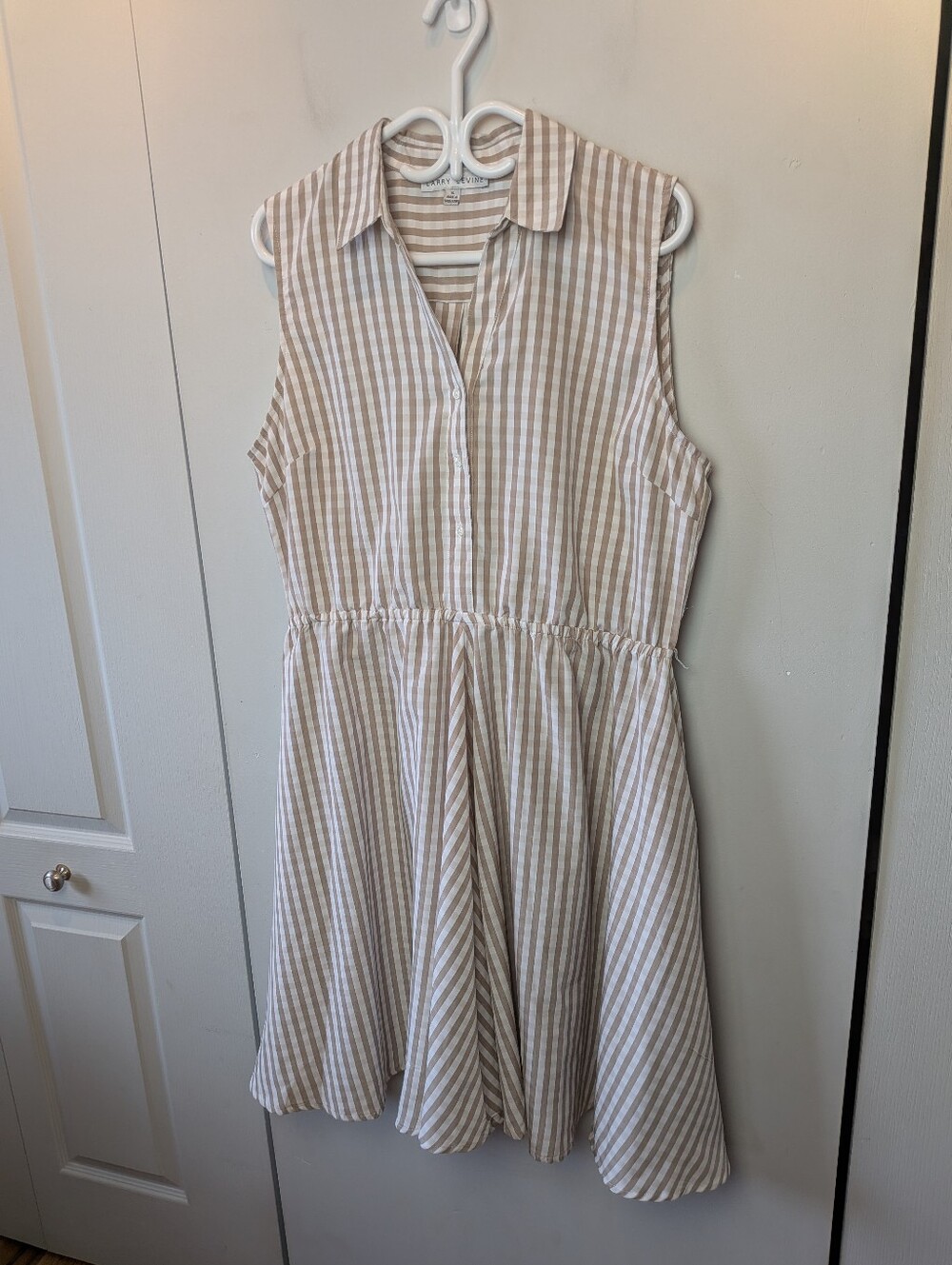 LARRY LEVINE Women Midi Dress Fine gingham Pattern Size XL Vintage Inspired